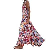 Women Casual Loose Bohemian Floral Dress Long Maxi Summer Beach Swing Dress Turtleneck Dress