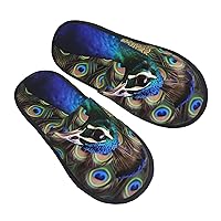 Fresh Peacock Print Furry Slipper For Women Men Winter Fuzzy Slippers Soft Warm House Slippers For Indoor Outdoor Gift
