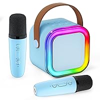 Mini Karaoke Machine for Kids,Portable Bluetooth Speaker with 2 Wireless Microphones for Kids Adults,Fun Birthday Gifts for 4,5 6 7 8 9 10 11 Years Teens Colorful Lights Girls Boys (Blue)