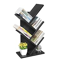 Topfurny Tree Bookshelf, 4-Tier Book Storage Organizer Shelves Floor Standing Bookcase, Wood Storage Rack for Office Home School Shelf Display for Cd/Magazine/Book -Black