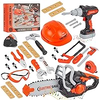 Kids Tool Set, 35PCS Toddler Tool Set with Electronic Toy Chainsaw & Toy Drill, Pretend Play Toy Tools for Kids Boys Ages 3 4 5 6 7 8 Years Old