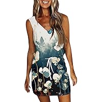 Women's Prom Dresses 2024 Summer Fashion Casual Printed V-Neck Sleeveless Dress with Pockets, S-2XL