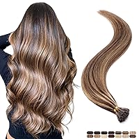 Elailite I Tip Hair Extensions Human Hair V3.0 Itip Keratin Bonded Stick Real Hair Silky Straight Natural #4 Chocolate Brown mix #27 Dark Blonde (22 Inch) 100 Strands 50g for Women