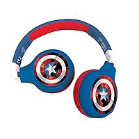 LEXIBOOK Avengers Marvel 2-in-1 Bluetooth Headphones for Kids - Stereo Wireless Wired, Kids Safe, Foldable, Adjustable, red/Blue, HPBT010AV