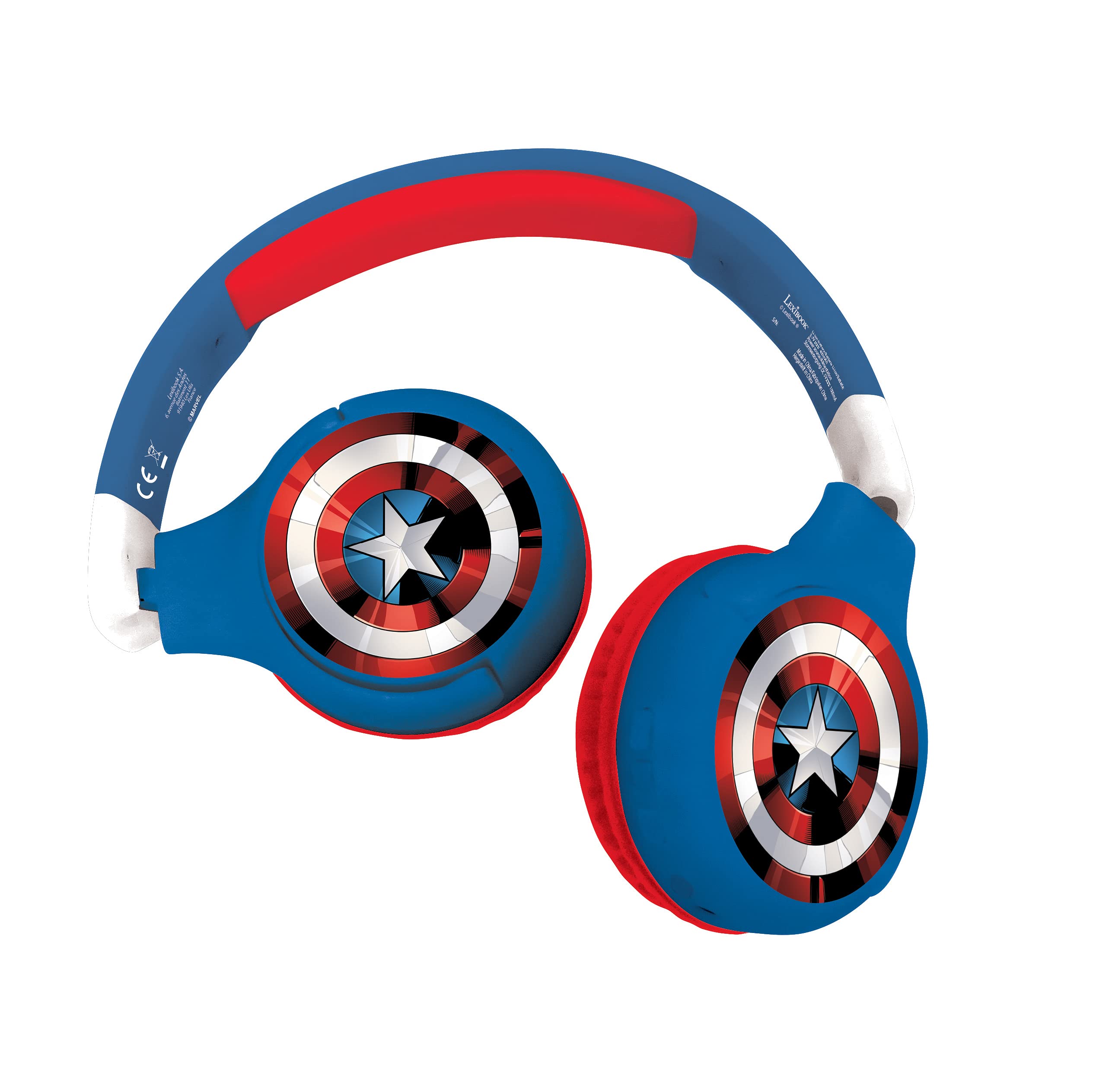 LEXiBOOK Avengers Marvel 2-in-1 Bluetooth Headphones for Kids - Stereo Wireless Wired, Kids Safe, Foldable, Adjustable, red/Blue, HPBT010AV