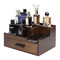 Cologne Organizer for Men, 3 Tier Perfume Stand Holder with Drawer and Hidden Compartment, Cologne Display Shelf for Dresser, Great Gift for Man/Father, Brown