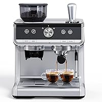 Espresso Machine, Espresso Machine with Grinder, Brushed Stainless Steel, Espresso Coffee Maker with Milk Frother for Home Barista Commercial Use