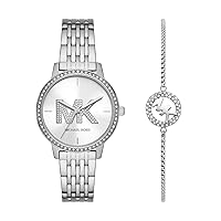 Michael Kors Melissa Three-Hand Stainless Steel Women's Watch and Slider Bracelet Gift Set (Model: MK1055SET)
