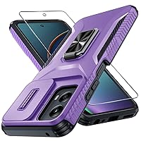 for Motorola Moto G 5G 2024 Case with Tempered Glass Screen Protector and Camera Lens Cover, Ring Stable Kickstand,Heavy Duty Shockproof Protective Phone Cover-Purple