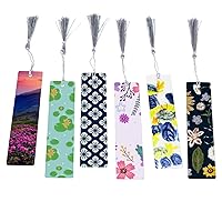 Lotus Flowers Green Leaves Water Pool Book Markers for Reading Lovers, 6 Pieces Bookmarks with Tassels, Aluminum Metal Reading Page Markers Bookmarks