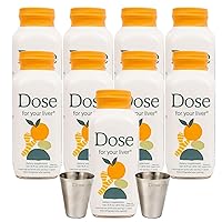 Dose for Your Liver Support Supplement Shot| Non GMO, Vegan, Gluten Free, Kosher Pareve | 16oz (9 Bottles) & 2oz Shot Glass (2 Glasses)