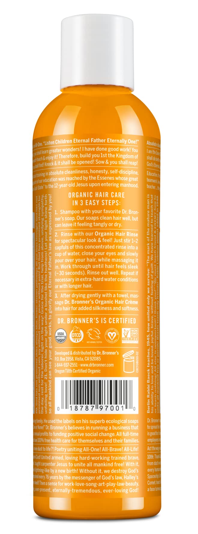 Dr. Bronner's Fair Trade & Organic Hair Conditioning Rinse - Citrus Orange, 8 Ounce