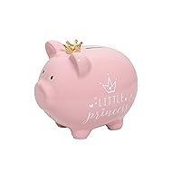 Kate & Milo Little Princess Piggy Bank with Crown, Newborn Keepsake Gift, Ceramic Money Bank For Kids, Baby Girl Nursery Décor, Pink