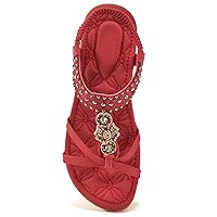 Alicegana Womens Sandals Shoes Comfort Walking with Non Slip on Casual Summer Beach Shoes Dress Ankle Elastic Jeweled Bohemian Flats
