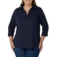 womens Plus Size Easy Care quarter Sleeve Woven Shirt