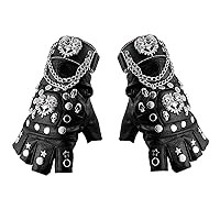 Black Leather Rock Biker Cosplay Gloves Skull Cool Gloves for Men