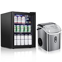 Antarctic Star Nugget Ice Maker (Stainless Steel Silver)& Beverage Refrigerator Cooler (Black), 68 Can 16 Bottle