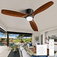 52 Inch Ceiling Fan with Light Remote Control 3 Wood Blades Hugger Modern Ceiling Fan Reversible Noiseless DC Motor Low Profile Flush Mount Ceiling Fans for Patio, Living Room, Kitchen