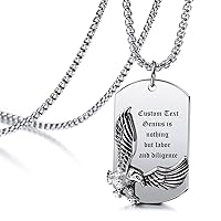 Personalized Necklace Customized Chains for Men Boys Engraving Eagle Pendant Gifts Stainless Steel Vintage Jewelry with 3.5 Wide 24 Inches Chain