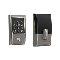 Schlage BE499WB CEN 619 Encode Plus WiFi Deadbolt Smart Lock with Apple Home Key, Keyless Entry Door Lock with Century Trim, Satin Nickel