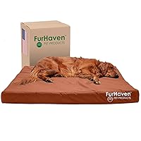 Furhaven Water-Resistant Cooling Gel Dog Bed for Large Dogs w/ Removable Washable Cover, For Dogs Up to 95 lbs - Indoor/Outdoor Logo Print Oxford Polycanvas Mattress - Chestnut, Jumbo/XL