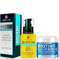 Biotin Hair Thickening Serum for Men and Women and Biotin Scalp Scrub - Exfoliator Treatment for Dry Hair and Itchy, Flaky Scalps - Intense Moisturizer and Detox Cleanser for Build Up Relief