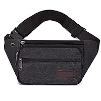 Unisex Canvas Crossbody Fanny Pack Casual Waist Bag Hip Bum Bag with Earphone Hole for Outdoors Workout Traveling Running Hiking Cycling Biking Rave and Festival (Black)
