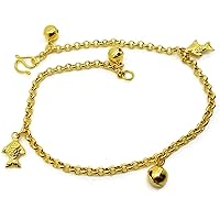 Fish Bell 24k Thai Baht Gold Plated Ankle Bracelet Foots Chain Jewelry Charm Anklet 9 Inch