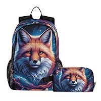 ALAZA Fox Head in Nebula Backpack and Lunch Bag Set for Boys Girls School Bookbag Cooler Kits