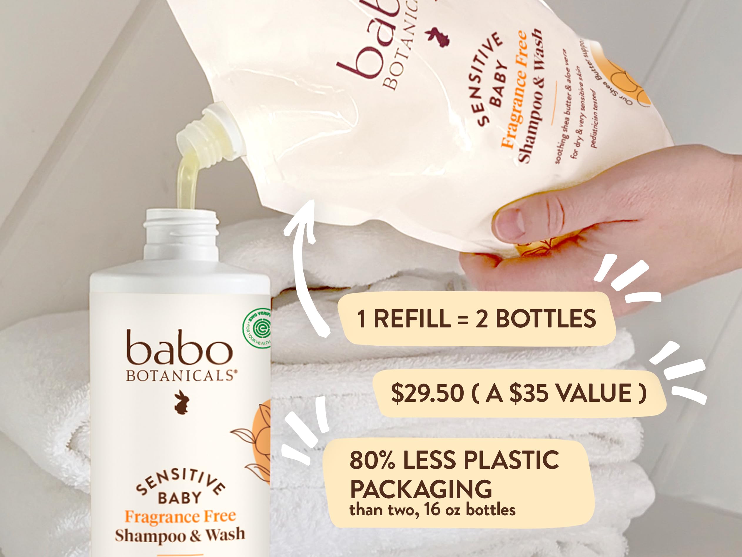 Babo Botanicals Sensitive Baby Fragrance-Free 2-in-1 Shampoo & Wash - Shea Butter, Calendula & Aloe Vera - EWG Verified - Cruelty-Free - Vegan - Pediatrician Tested - For Babies & Kids