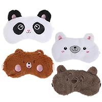 Cute Plush Bear Sleep Mask, Soft Downy Eye Covers, Cartoon Animal Eye Shade Blindfold with Elastic Strap for Sleeping in Travel Nap Night Women Men Girls (Panda, White, Brown & Grizzly Bear)