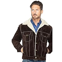 Scully Cafe Brown Boar Suede Shearling Collar Men's Jean Jacket 113