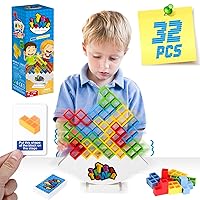 32 PCS Tetra Tower Stacking Game, Building Balance Blocks Board Game, 1-4 Players Family Games for Kids, Adults, Party, Friends, Team, Travel