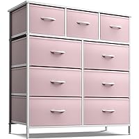 Sorbus Dresser with 9 Drawers - Furniture Storage Chest Tower Unit for Bedroom, Hallway, Closet, Office Organization - Steel Frame, Wood Top, Fabric Bins (Solid Pink, Solid)