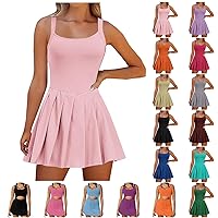 Womens Summer Mini Dresses 2024 Sleeveless Casual Dress Build in Shorts Pleated Tennis Golf Skirts Tank Tops Jumpsuit