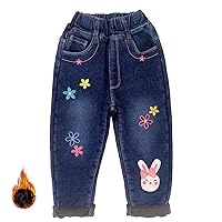 Peacolate 4-9 Years Winter Little Girls Fleece-Lined Thicken Jeans
