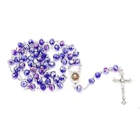 Rosary blue dark Necklace Jerusalem Catholic Beads Crystals Crucifix Holy Land Hand Made