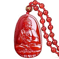 Buddha Pendant Necklace Bodhisattva Amulet Talisman Made of Agate Gemstone red green (red agate Amitabha (Infinite))