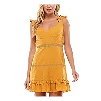 Womens Juniors Cotton Clip-Dot Sheath Dress Gold L