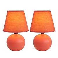 Simple Designs LT2008-ORG-2PK Mini Ceramic Globe Table Lamp 2 Pack Set with Matching Fabric Shade, Orange
