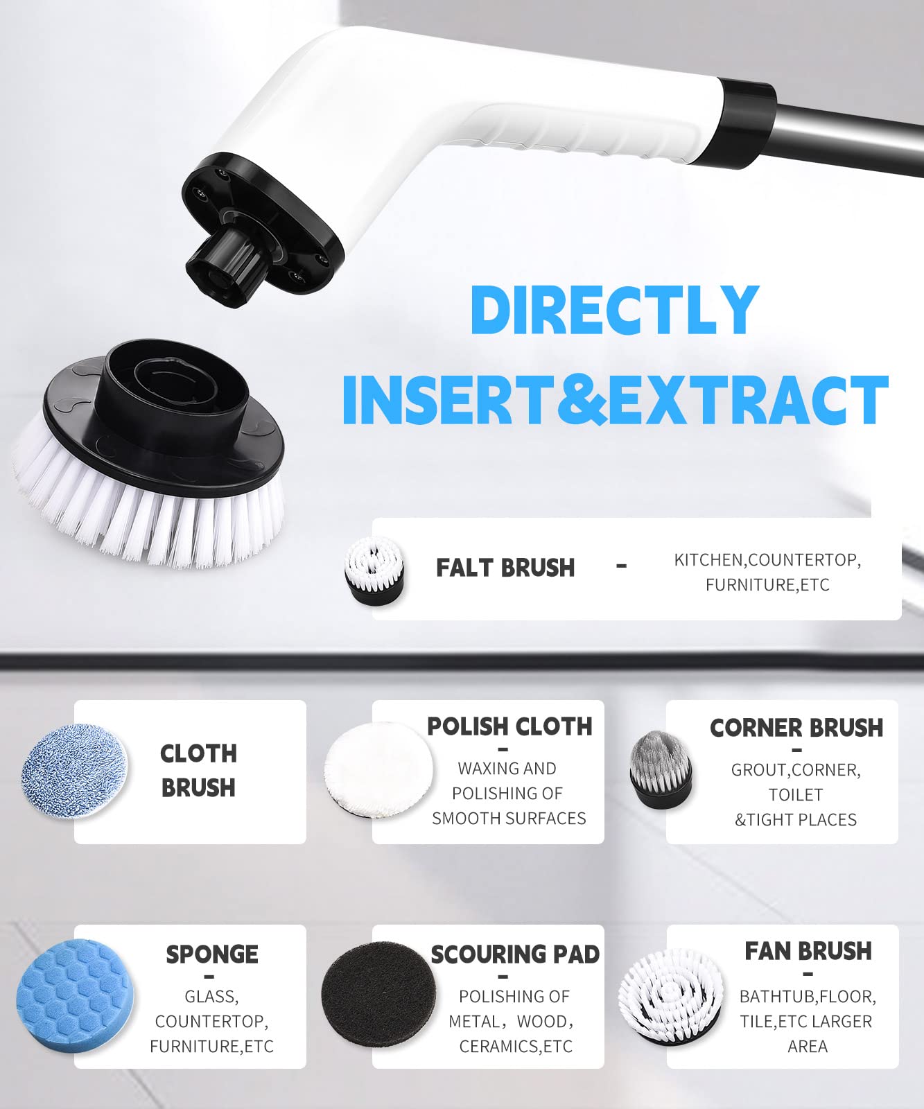 Electric Spin Scrubber Cleaning Brush: Cordless Power Shower Scrubber for Cleaning Bathroom Tub Tiles Car with Long Handle | Portable E Spin Bathtub Spinning Cleaner Scrub Brush Household Use Supplies