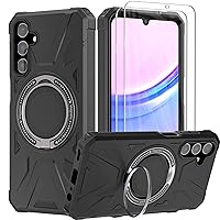 KSWOUS Magnetic for Samsung Galaxy A15 4G/5G Case with Stand with 2 Pack Screen Protector [Compatible with Magsafe] Military Grade Shockproof Rugged Phone Cover with 360° Rotate Kickstand for A15