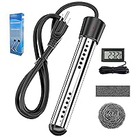 Immersion Water Heater, Electric Submersible Water Trough Heater 304 Stainless Steel Anti-scalding Bucket Heater & Tub Hot Water Portable Heater with Digital LCD Thermometer(Black)