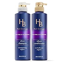 Biotin-Infused Purple Shampoo and Conditioner Set for Grey Hair, Anti-Brassiness, Moisturizing, Color-Safe, Silver & Glowing, Corrects Yellow Tones, 12.8 Fl Oz Each, 2 Pack
