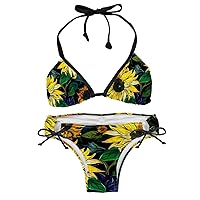 Bikinis Sets for Women, 2 Piece Swimsuit for Women, Bikini Sets, Vintage Yellow Chrysanthemum Sunflower Pastorable