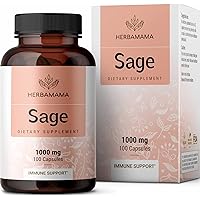 HERBAMAMA Sage Capsules - 1000mg, 100 Capsules - Organic Salvia Officinalis Supplement Promoting Brain Function, Immunity & Digestive Wellness - Vegan, Non-GMO Sage Leaf Extract