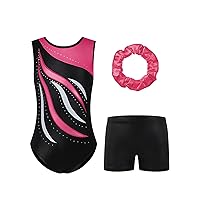 Striped Gymnastics Leotards for Girls Sparkle Ballet Dance Gymnastics Athletic Leotards with Shorts & Hairband