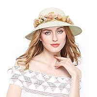 Lovful Fashion Flower Lace Ribbon Wide Brim Caps Summer Beach Sun Protective Hat Straw Hats for Women