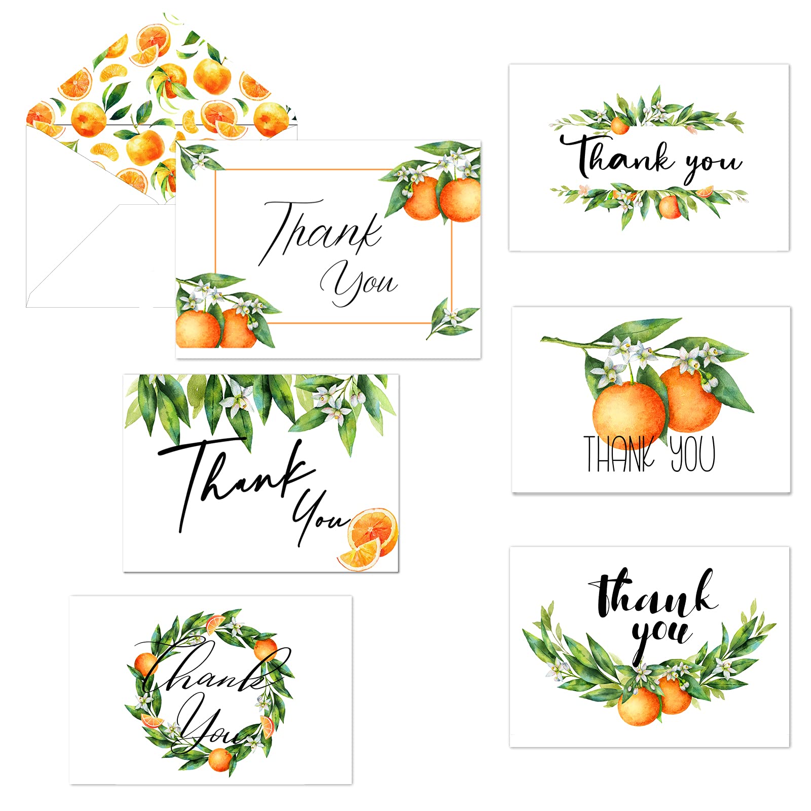 72 Pieces Orange Thank You Cards Includes 36 Pieces Orange Envelopes and 36 Pieces Orange Green Leaves Greeting Cards Watercolor Orange Blank Notes Cards for Birthday Party Baby Shower Thanksgiving