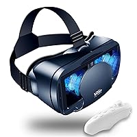 VR Headset Virtual Reality Glasses for Android Phone New Goggles for Movies Compatible 5-7inch Soft & Comfortable Adjustable Distance[with Remote], Black
